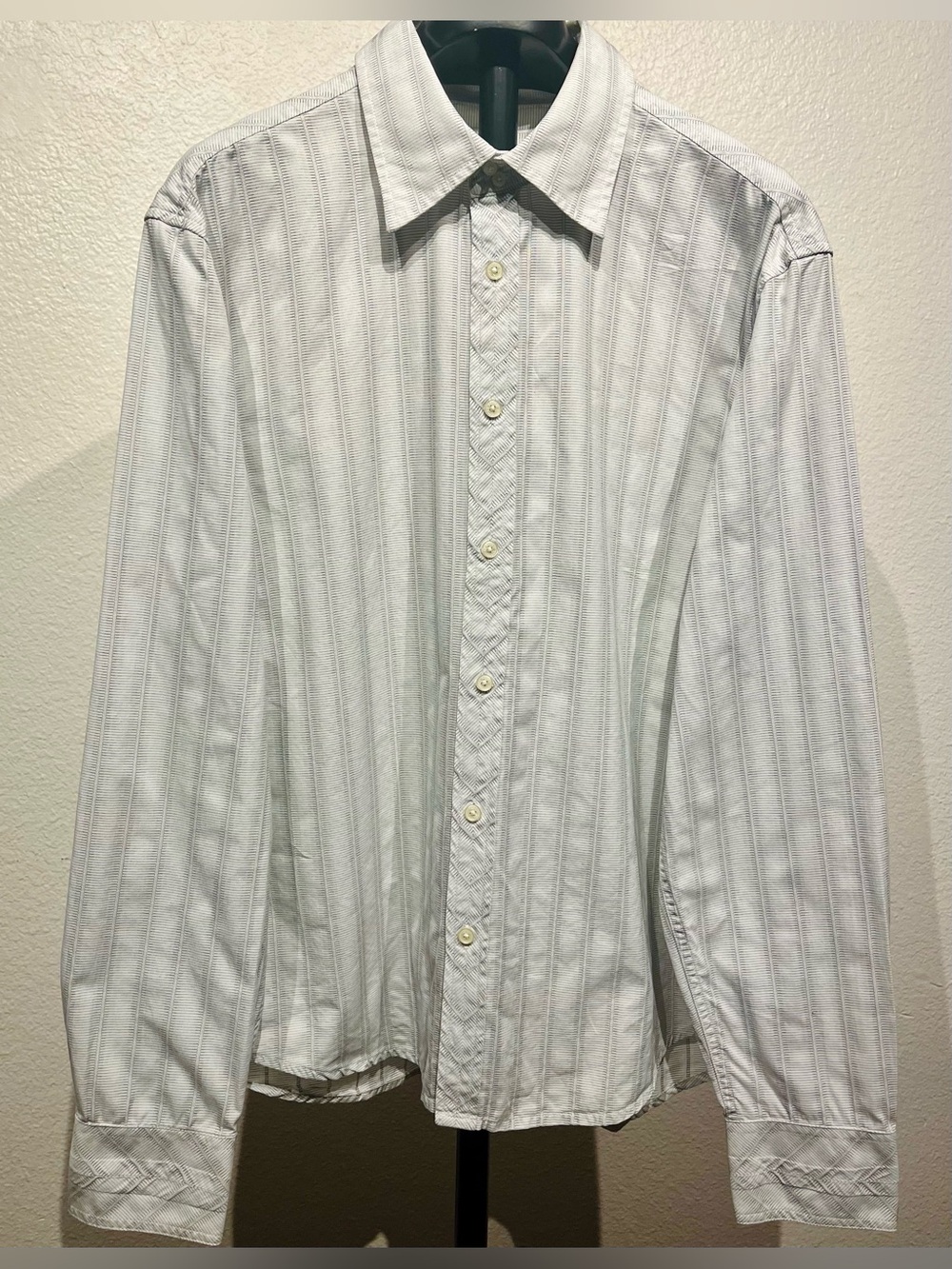 Armani Exchange White Vertical Stripe Dress Shirt - Size L (Men’s)